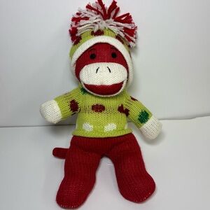 Dan Dee Holiday Sock Monkey, red with sweater and beanie. 9"